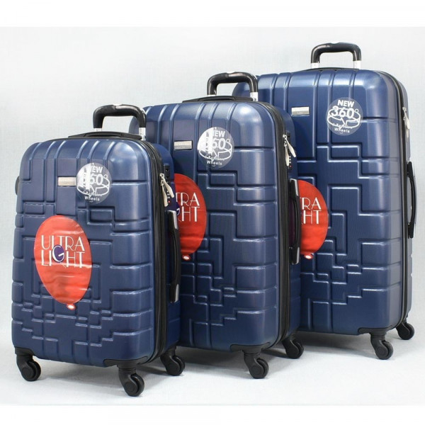 Комплект луксозни куфари-спинъри ABS 8068 BLUE, безшумни 360° колела
