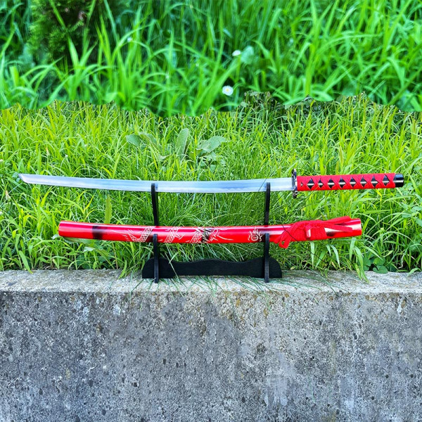 Голям традиционен японски меч КАТАНА BLOOD RED DRAGON с дървен калъф и дърворезби