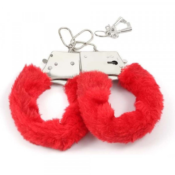 Любовни пухени белезници за ръце с 2 ключа - червени