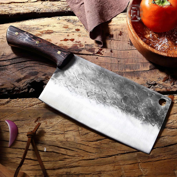 Голям японски нож - сатър с ковано острие закалена стомана, фултанг, дървена дръжка, ръчна изработка