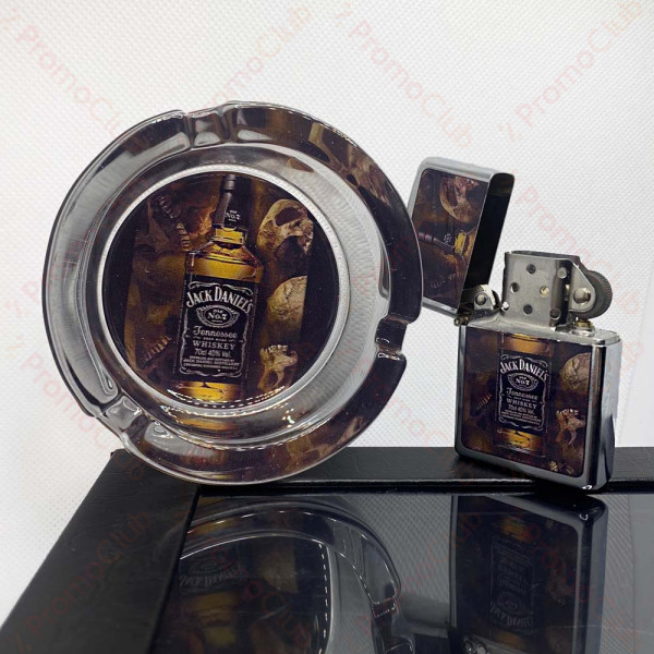 Модерен подаръчен комплект JACK DANIELS за любителите на тютюна - пепелник и запалка YJ6578