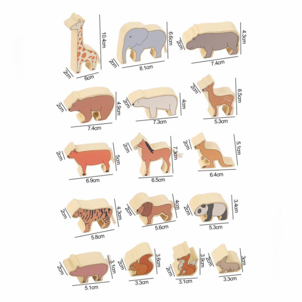 Дървени образователни фигурки животни INTERESTING ZOO WHH04 - МОНТЕСОРИ, 16бр, BF23