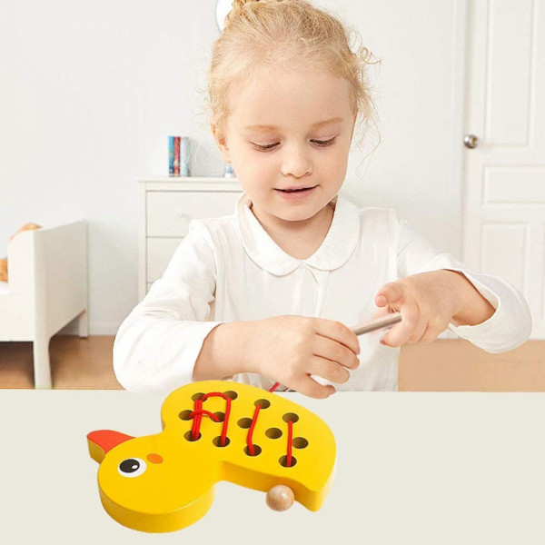 Дървена детска образователна играчка ПАТЕ за нанизване 🐤  SD02/03, BF23