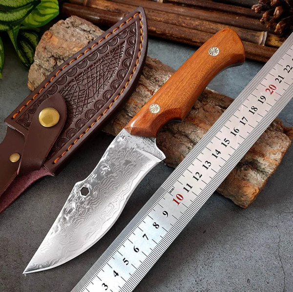 Широк японски кухненски нож DAMASK AYANO BUTCHER, ръчна изработка фултанг