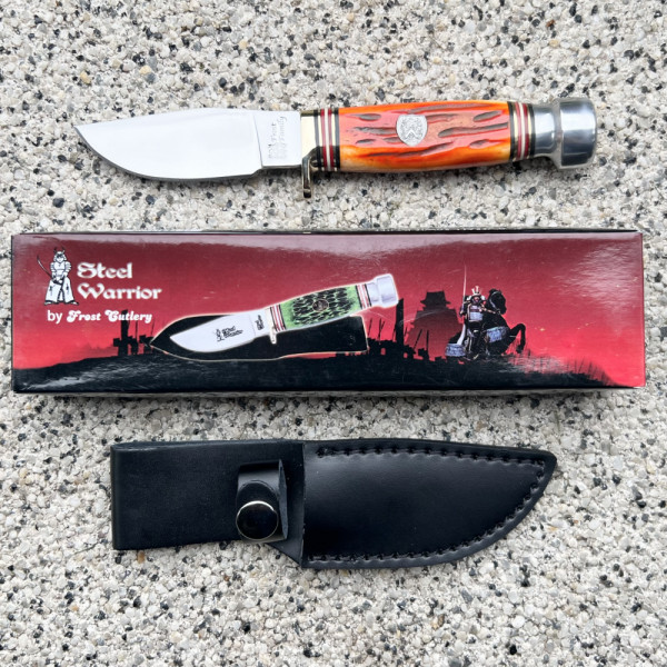 Бутиков ловен нож  BUCK SKINNER Steel Warrior SW-113, стомана 440, кожена кания, пораръчна кутия