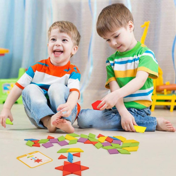 Детска образователна игра МОНТЕСОРИ с цветни геометрични фигури ТАНГРАМ SD24 - 155 части, BF23
