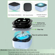 2в1 Електрически бездимен пепелник и пречиствател на въздуха, с отрицателни йони, 360-градусова аспирация,  премахване на миризми и дим, подходящ за дома, офиса, колата, Син цвят