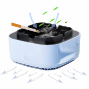 2в1 Електрически бездимен пепелник и пречиствател на въздуха, с отрицателни йони, 360-градусова аспирация,  премахване на миризми и дим, подходящ за дома, офиса, колата, Син цвят