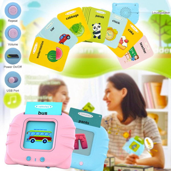 Детенце учи английски език: иновативна интелигентна образователна играчка за деца с карти на английски език, 219 двустранни карти, с USB зареждане, BF23