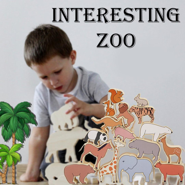 Дървени образователни фигурки животни INTERESTING ZOO WHH04 - МОНТЕСОРИ, 16бр, BF23