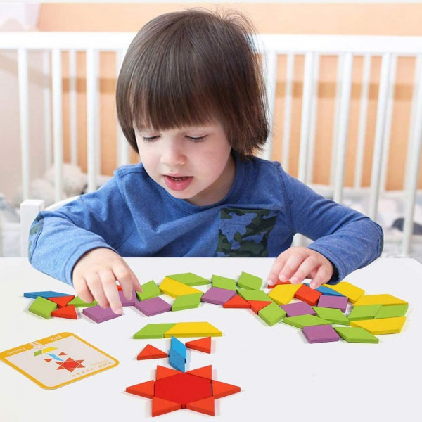 Детска образователна игра МОНТЕСОРИ с цветни геометрични фигури ТАНГРАМ SD24 - 155 части, BF23