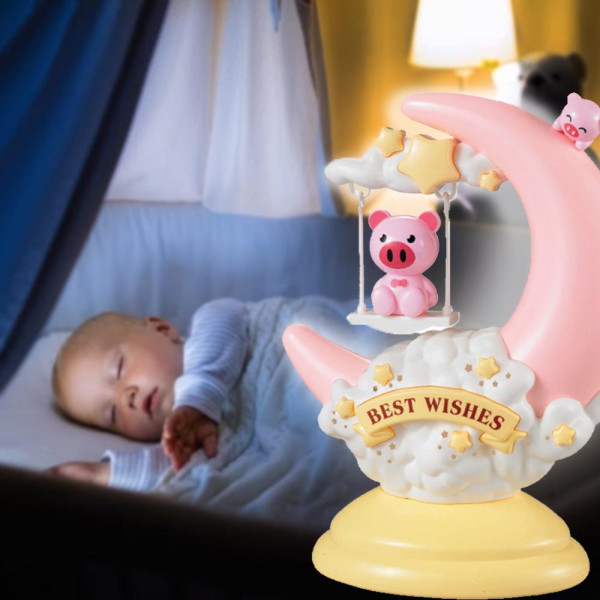 Вълшебна LED детска лампа PIG MOON LAMP - BEST WISHES GL1803, настолна, BF23