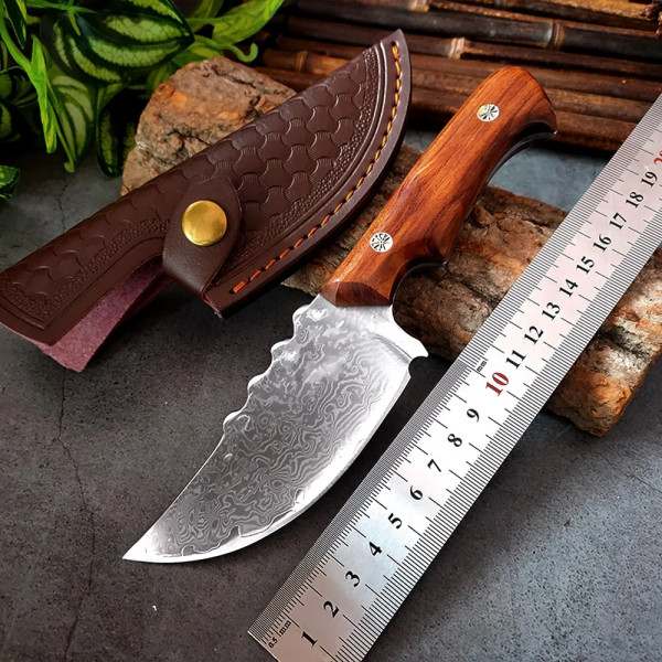 Широк японски кухненски нож DAMASK AYANO AINA, ръчна изработка фултанг