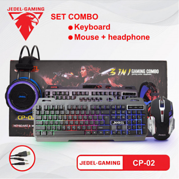 Гейминг комбо 3 в 1 CP-02 светеща RGB клавиатура с мишка и слушалки