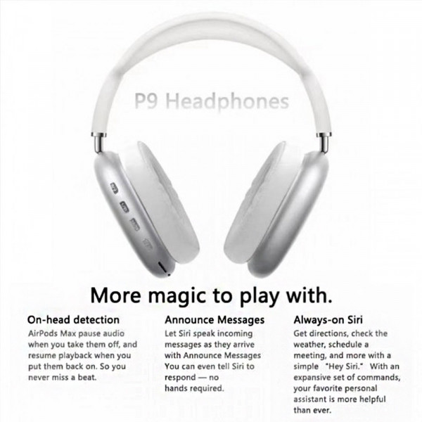 Слушалки, безжични с Bluetooth P9 Max - Сребрист