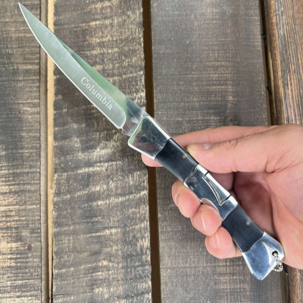 Сгъваем ловен нож Columbia SHARP BLACK, стомана 440, дръжка метал и махагон, подаръчна кутия