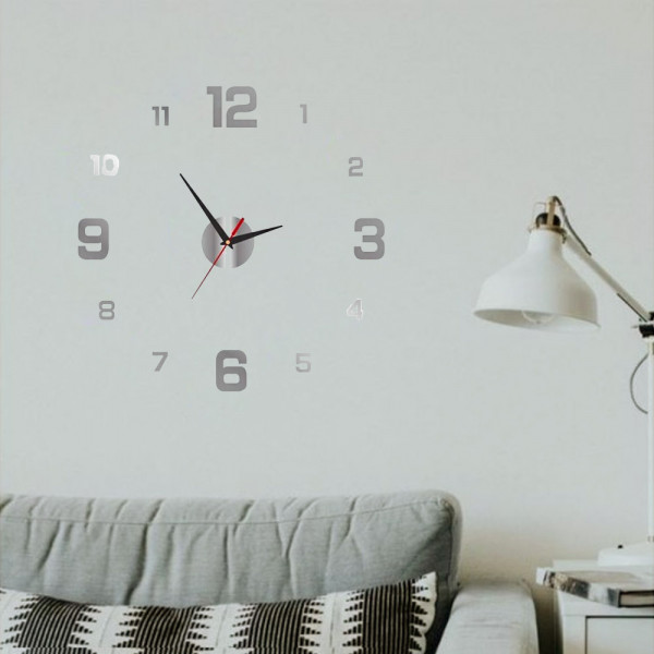 3D Стенен светещ модерен часовник, сребрист - SILVER, Home Decor Clock 3D, DC-163