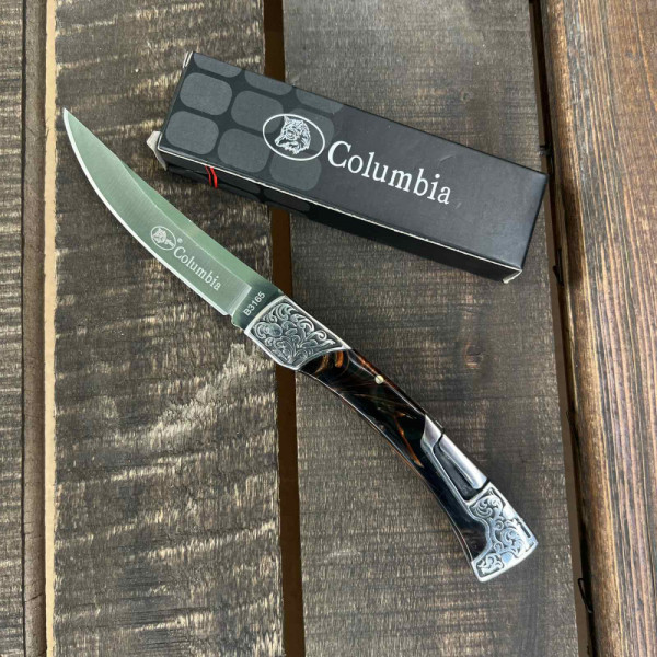 Сгъваем ловен нож Columbia A3165 BLACK , стомана 440, гравирана дръжка и подаръчна кутия