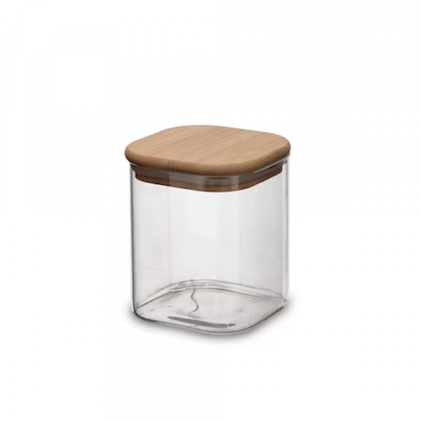 500ml Квадатен стъклен буркан с бамбукова капачка и силиконово уплънение за съхрнение на подправки,боросиликатно стъкло , 24155-4
