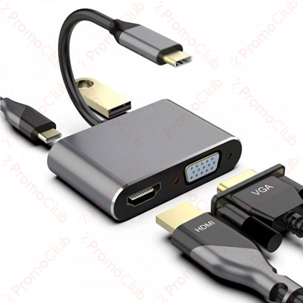 4в1 HDMI Порт, VGA, USB 3.0, USB-C PD 87W Hub към Type-C