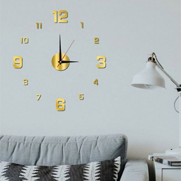 3D Стенен светещ модерен часовник, златист - GOLD, Home Decor Clock 3D, DC-163