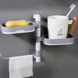 Тройна сапунерка с вакуум за стена за баня или кухня, въртяща се на 360°