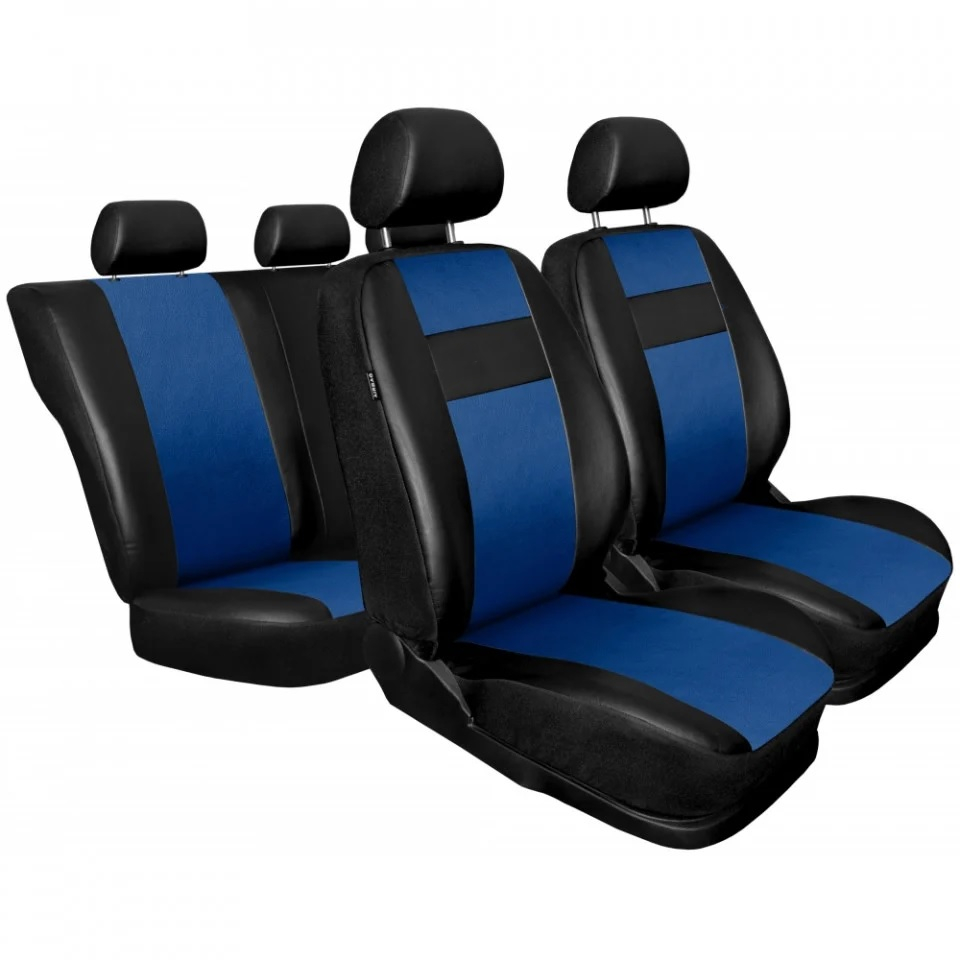 Универсални калъфи за предни и задни седалки на автомобил кола тапицерия пълен комплект от еко кожа в черно и синьо