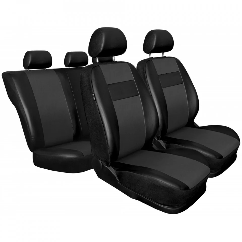 Универсални калъфи за предни и задни седалки на автомобил кола тапицерия пълен комплект от еко кожа в черно и сиво