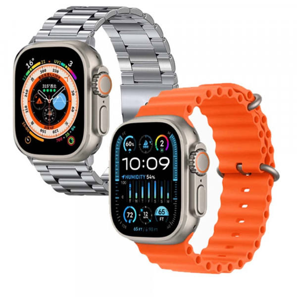 ✅ 49mm Смарт часовник ULTRA 10 със силиконов протектор за корпуса и ДЕСЕТ каишки - ORANGE
