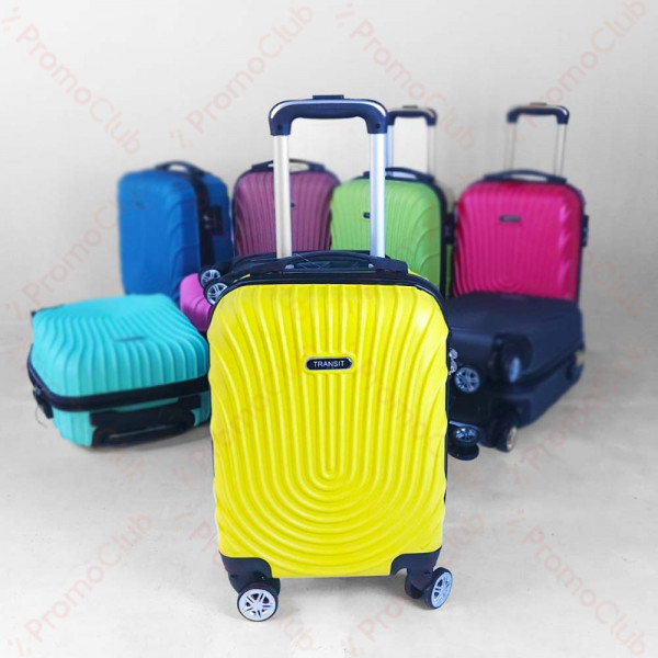 Твърд авио куфар - спинър за ръчен багаж с 4 колела и телескопична дръжка, ABS TRANSIT WAVE със свалящи се колела