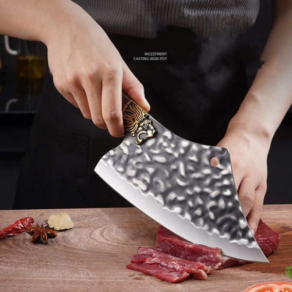 Екзотичен ловен нож - сатър TIGER WOOD, фултанг с фървена дръжка и калъф