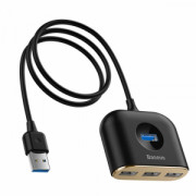 USB хъб Baseus Square round, 4 Порта, USB към 3xUSB 2.0, 1xUSB 3.0, 1.0m, Черен - 12077