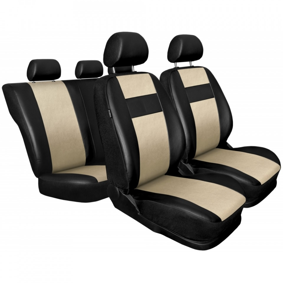 Универсални калъфи за предни и задни седалки на автомобил кола тапицерия пълен комплект от еко кожа в черно и бежово