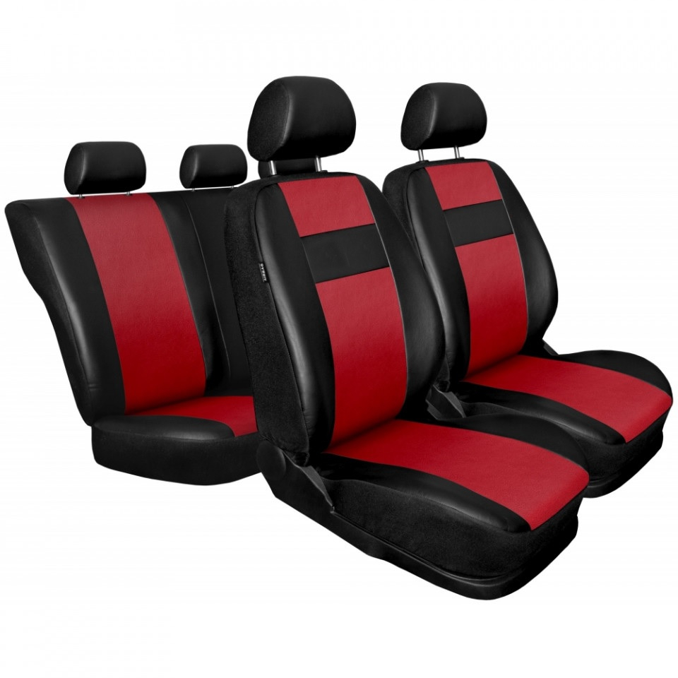 Универсални калъфи за предни и задни седалки на автомобил кола тапицерия пълен комплект от еко кожа в черно и червено
