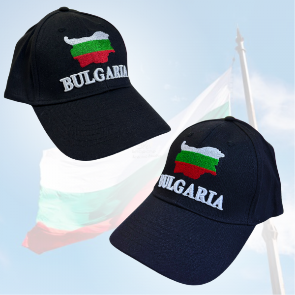 Спортна шапка с козирка с карта и надпис BULGARIA - черна, унисекс
