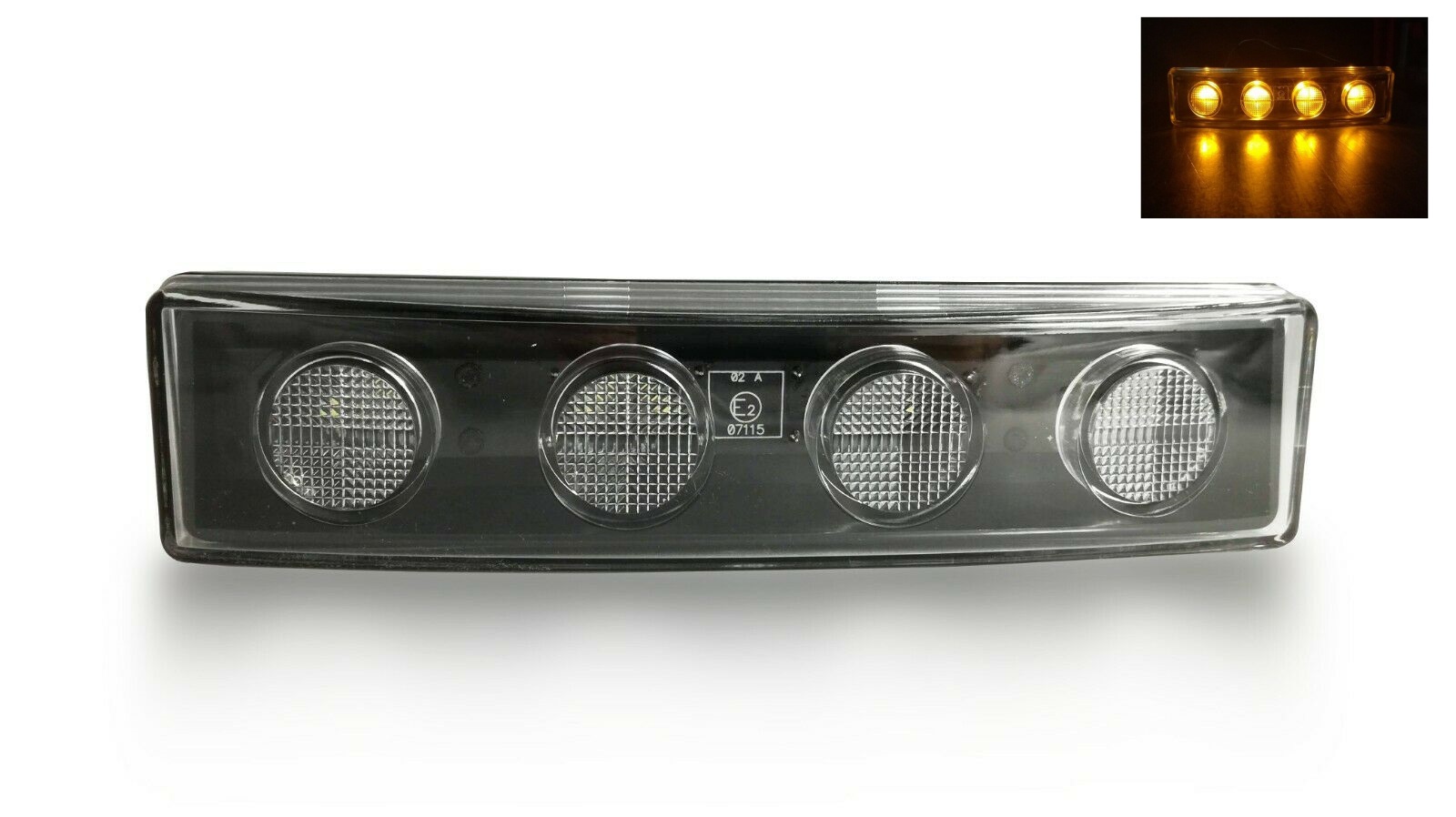 1бр преден габарит LED сенник маркер за Скания Scania - 180mm x 40 mm + букса Бяло стъкло Оранжева светлина