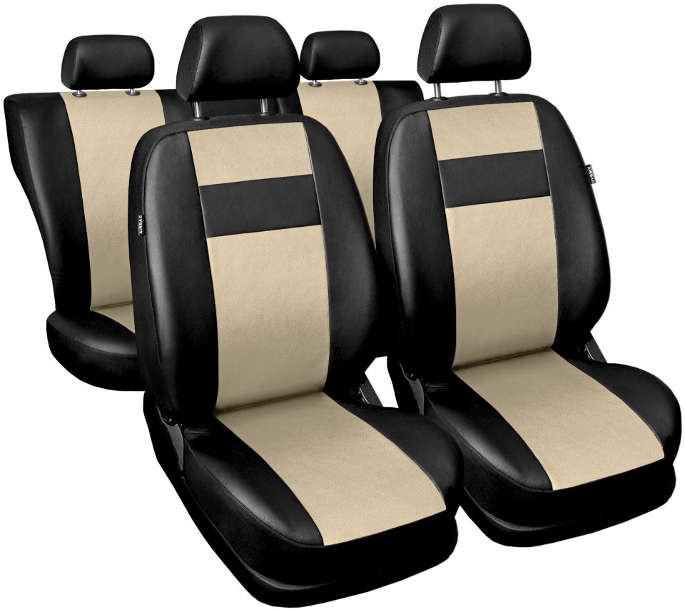 Универсални калъфи за предни и задни седалки на автомобил кола тапицерия пълен комплект от еко кожа в черно и бежово