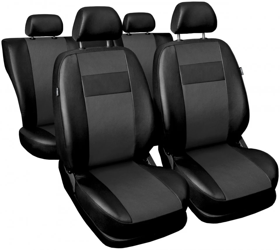 Универсални калъфи за предни и задни седалки на автомобил кола тапицерия пълен комплект от еко кожа в черно и сиво