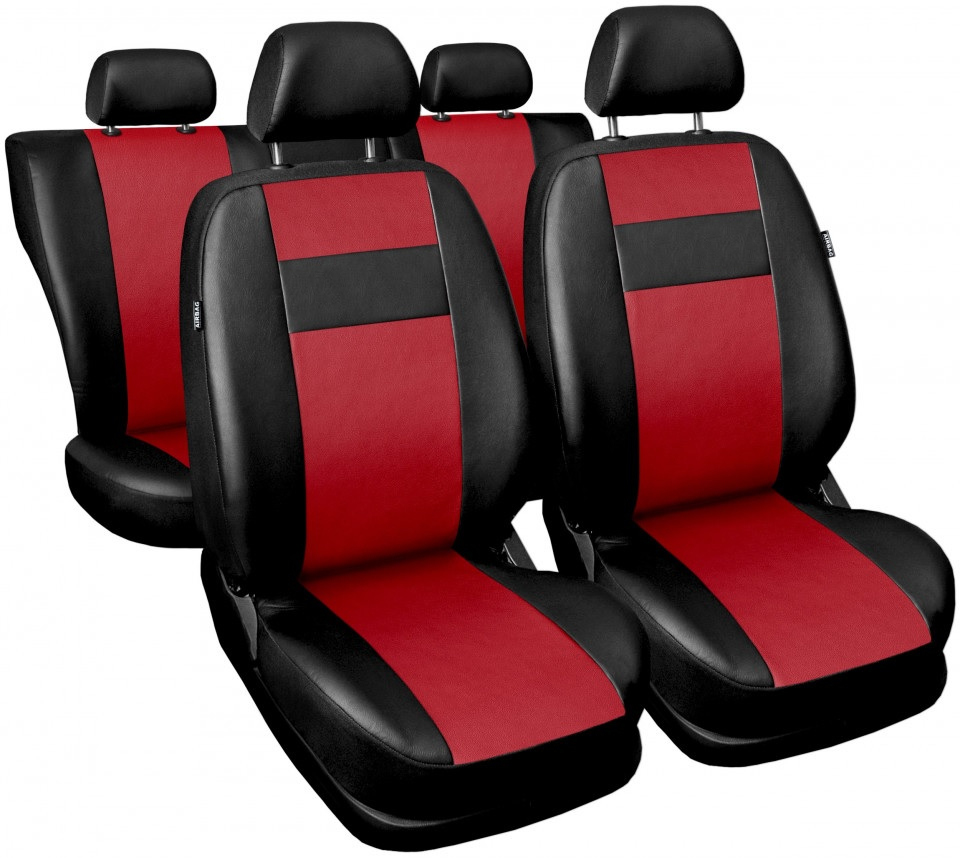 Универсални калъфи за предни и задни седалки на автомобил кола тапицерия пълен комплект от еко кожа в черно и червено