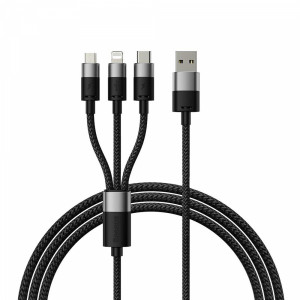 Кабел за зареждане Baseus StarSpeed, 3 в 1, Micro USB, Lightning, Type-C, 0.6m, Черен - 40439