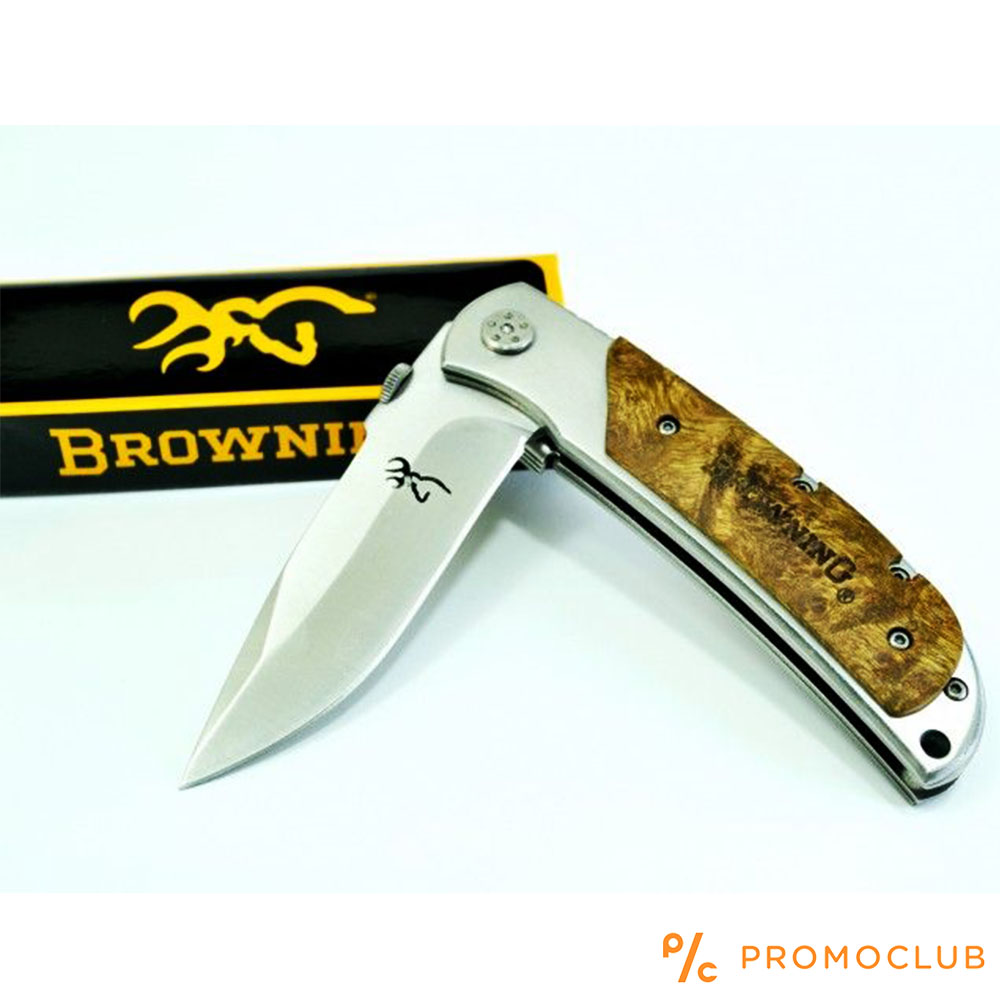 Бутиков сгъваем нож BROWNING DEER HEAD 338 SILVER с дървена дръжка и подаръчна кутия