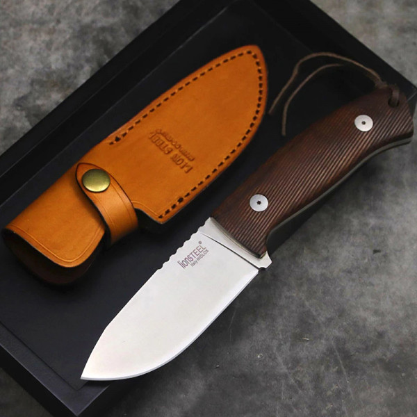 Великолепен италиански ловен нож LIONSTEEL, MANIAGO CUTLERY, стомана DC53, кожена кания, ръчна изработка, BF22