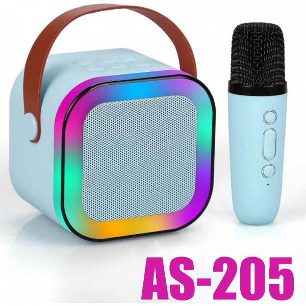 RGB Мини Bluetooth караоке тонколона AS-205 с безжичен микрофон - BLUE