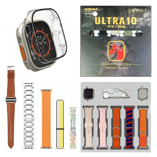 ✅ 49mm Смарт часовник ULTRA 10 със силиконов протектор за корпуса и ДЕСЕТ каишки - ORANGE