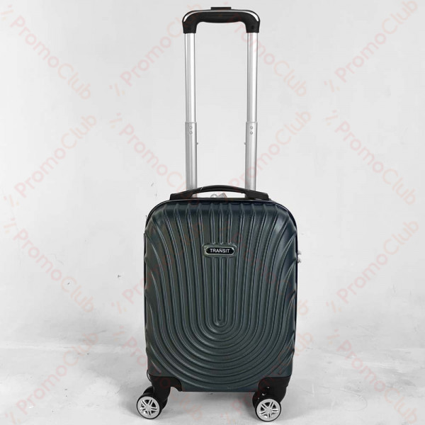 Твърд авио куфар - спинър за ръчен багаж с 4 колела и телескопична дръжка, ABS TRANSIT WAVE със свалящи се колела, GREY