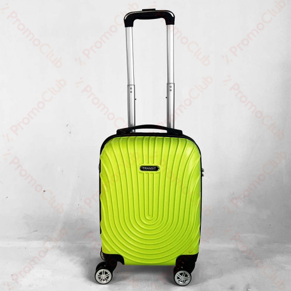 Твърд авио куфар - спинър за ръчен багаж с 4 колела и телескопична дръжка, ABS TRANSIT WAVE със свалящи се колела, LIME