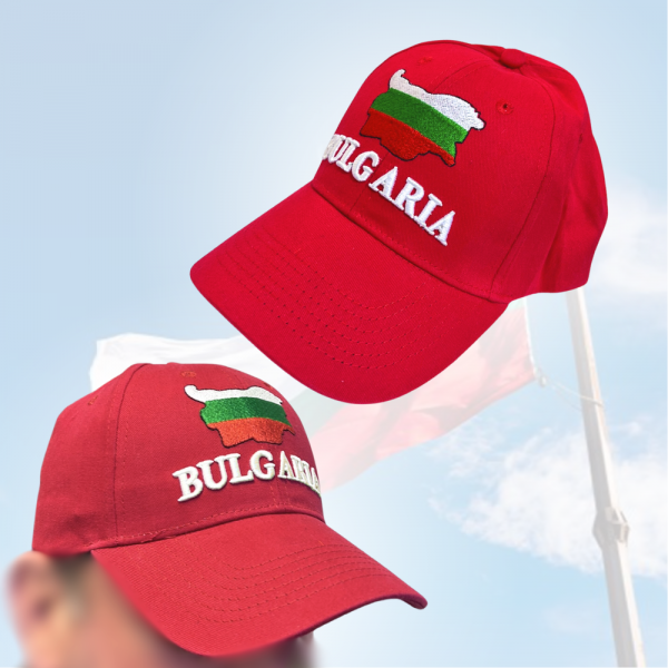 Спортна шапка с козирка с карта и надпис BULGARIA - червена, унисекс