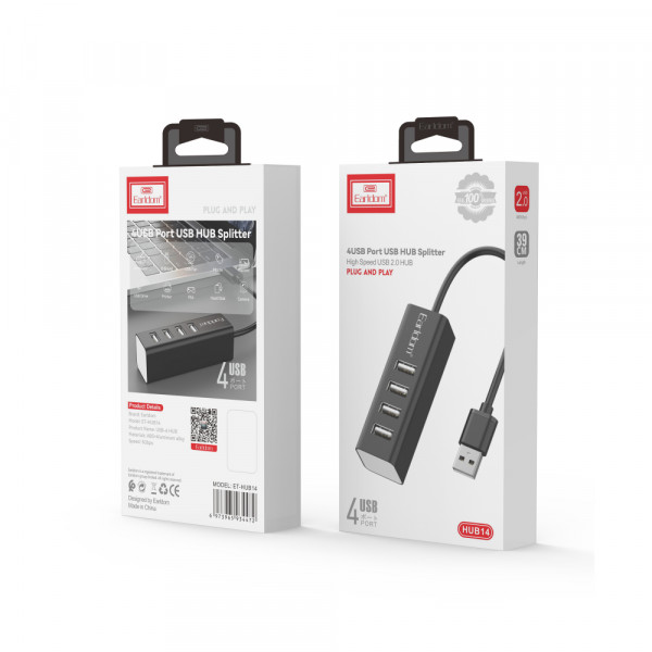 USB хъб Earldom ET-HUB14, USB 2.0, 4 Порта, Черен - 12067