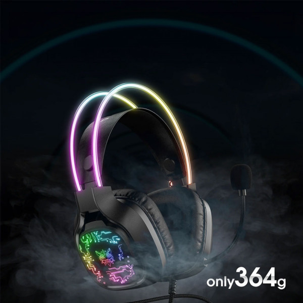 Слушалки Onikuma X22, За компютър, Микрофон, Подсветка, 3.5mm, USB, Черен - 20773