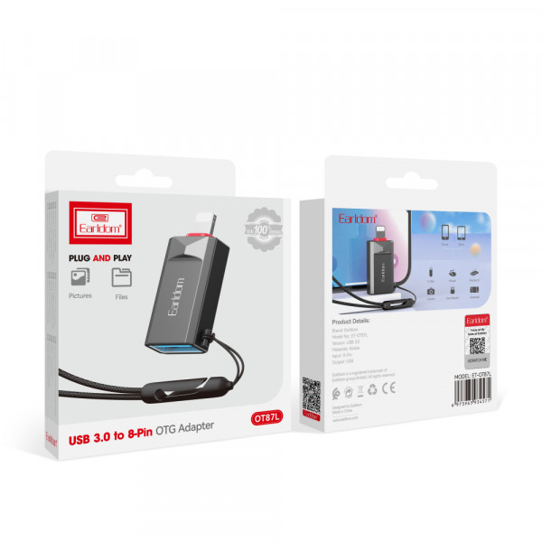 Преходник Earldom ET-OT87L, USB3.0 към Lightning, OTG, Черен - 40361